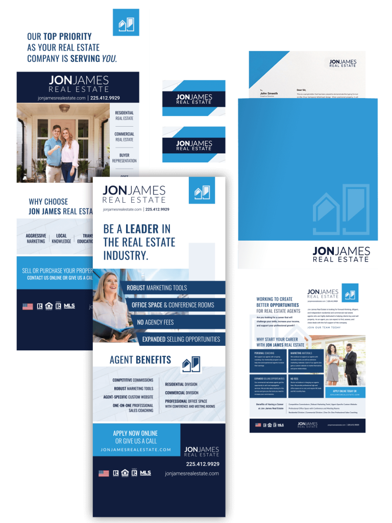 Small business printed materials for Jon James Real Estate.